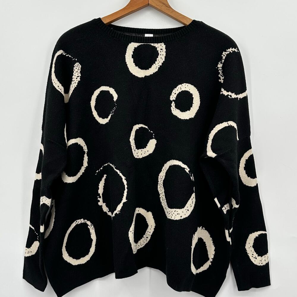 Marla Wynne Oversized Boxy Black Abstract Circle Pullover Sweater Womens XS